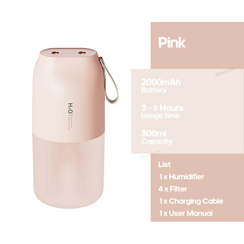 Cordless Rechargeable Air Humidifier 2000mAh Wireless Cool Mist Diffus