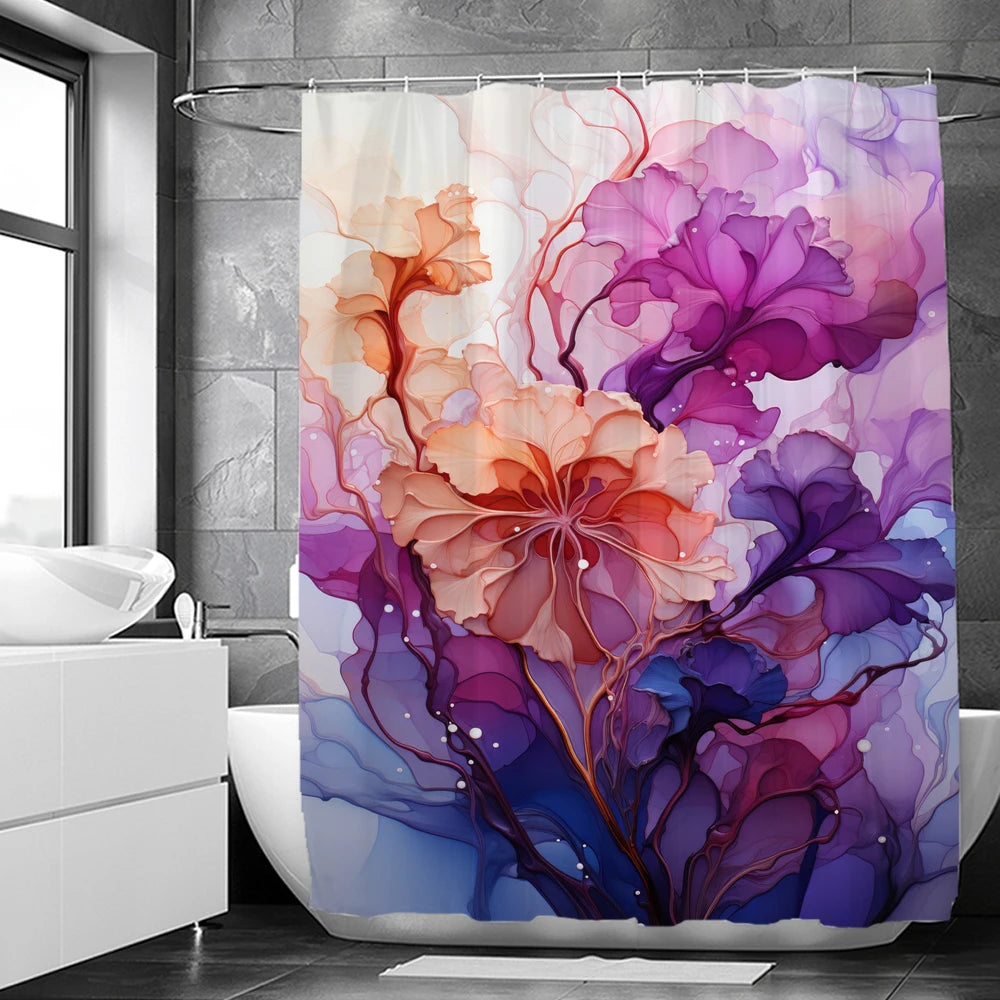Art Watercolor Flowers Shower Curtain Print Modern Nordic Minimalist Polyster Fabric Home Decor Bathroom Curtains with Hooks