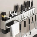 Stainless Steel Wall-Mounted Knife Rack No-Drill Kitchen Utensil Holder Chopstick Organizer All-In-One Storage Shelf for Home