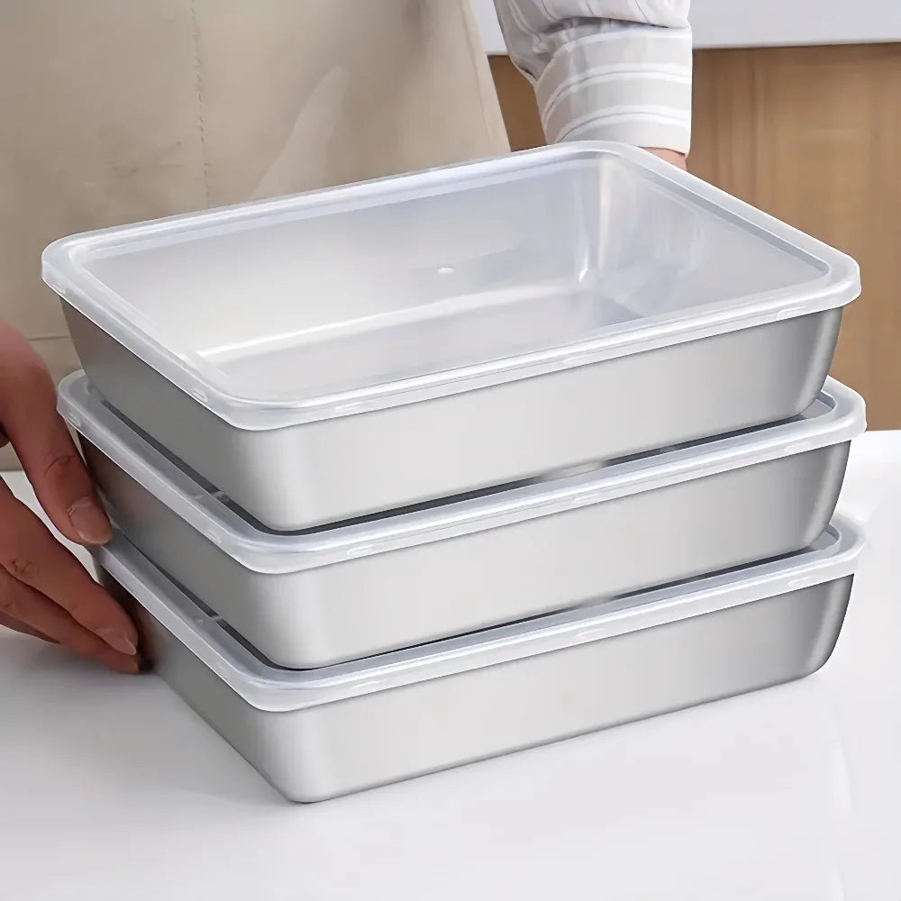 5-Piece Stainless Steel Food Storage Containers, Stackable Airtight Kitchen Organizer for Fridge Freezer, Salad Fruit Meal Prep