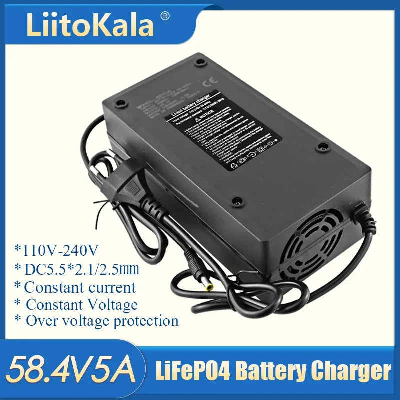LiitoKala 16S-58.4V5A LiFePO4 Charger Smart Suitable For 16s 51.2V Outdoor LiFePO4 Battery Electric Car Safe And Stable 58.4v 5a