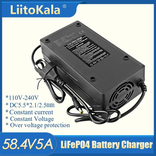 LiitoKala 16S-58.4V5A LiFePO4 Charger Smart Suitable For 16s 51.2V Outdoor LiFePO4 Battery Electric Car Safe And Stable 58.4v 5a