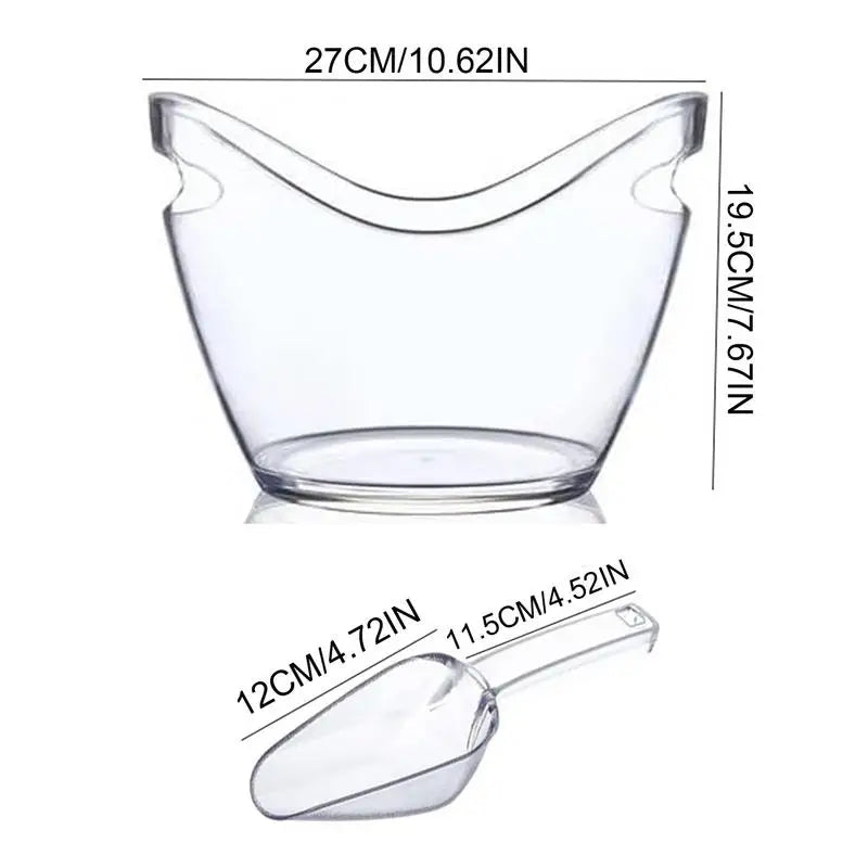 clear Bucket Multifunctional Drink Tub with Scoops Included Large Cooling Ice Bucket for Champagne Wine Beer Bar Supplies