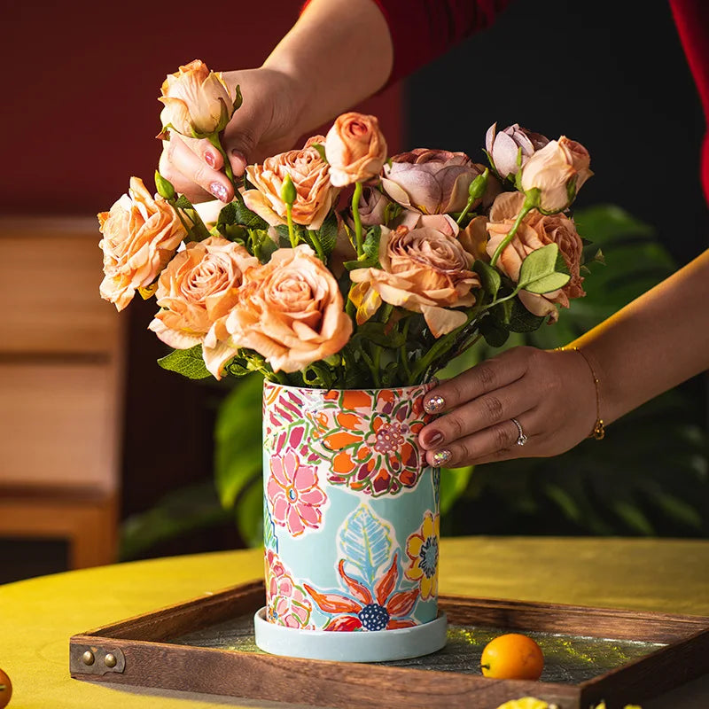 Ceramic Chopsticks Barrel Holder Knife Spoon and Fork Storages Holder Flower Storage Jar Household Kitchen Storage Supplies New