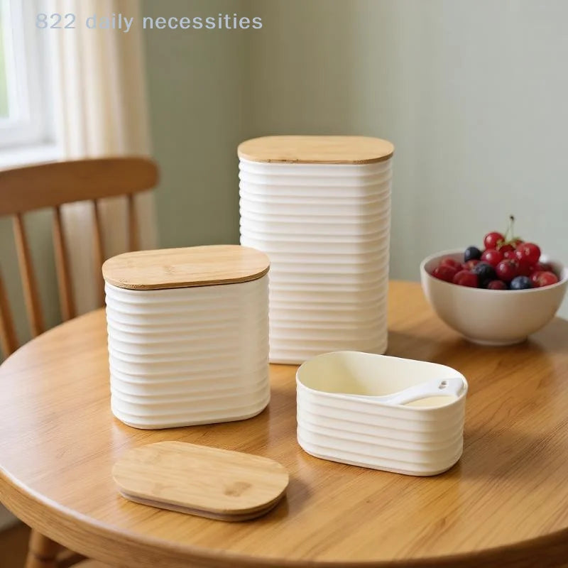 Wooden Efficient Pantry Storage And Lid Food Storage Jar - Sealed Kitchen Organizer Container With Lid For Organization