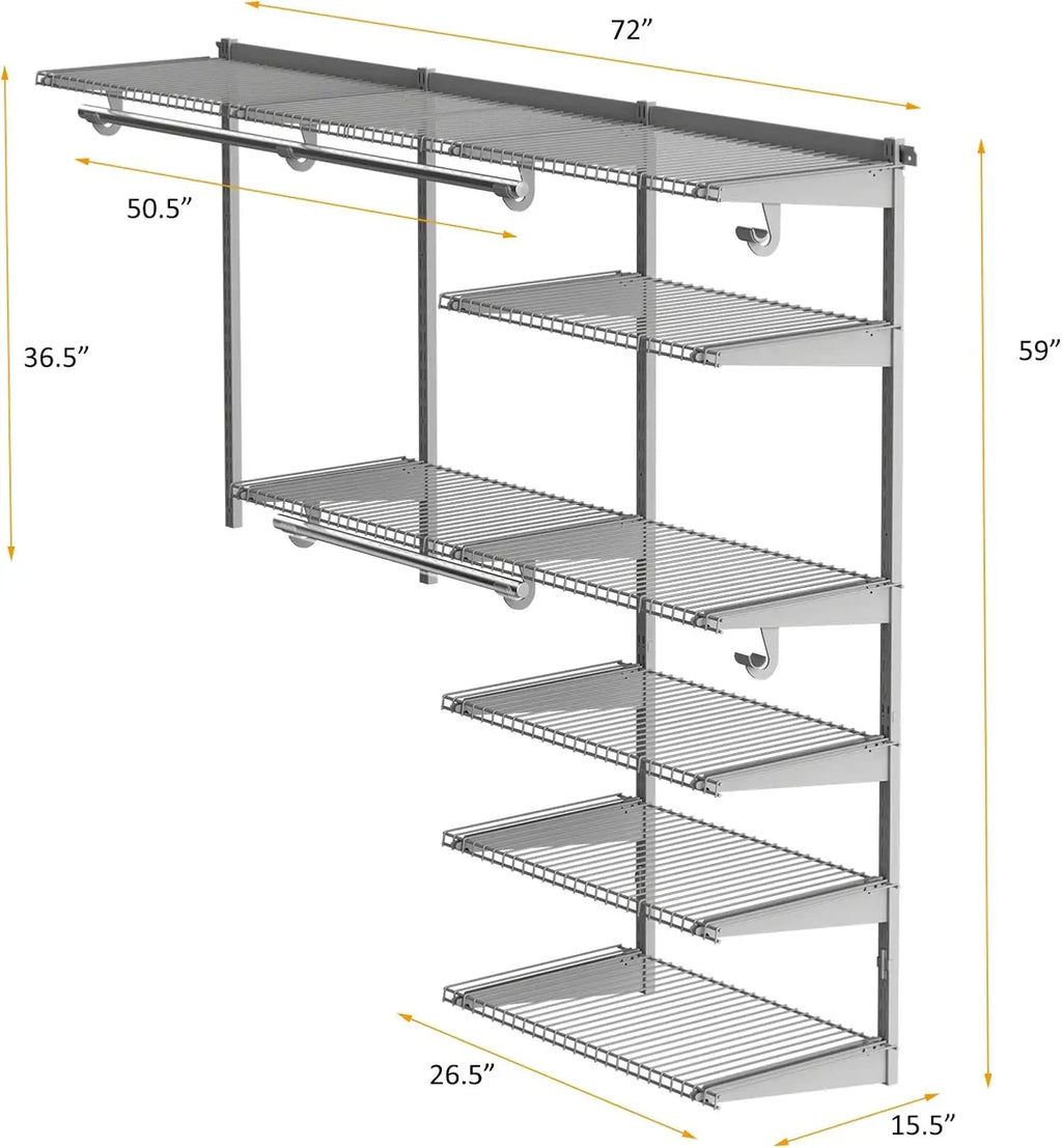 Tangkula 4 To 6 Ft Custom Closet Organizer System Kit, Wall-Mounted Storage Organizer With Wire Shelving And Hanging Rods,