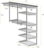 Tangkula 4 To 6 Ft Custom Closet Organizer System Kit, Wall-Mounted Storage Organizer With Wire Shelving And Hanging Rods,
