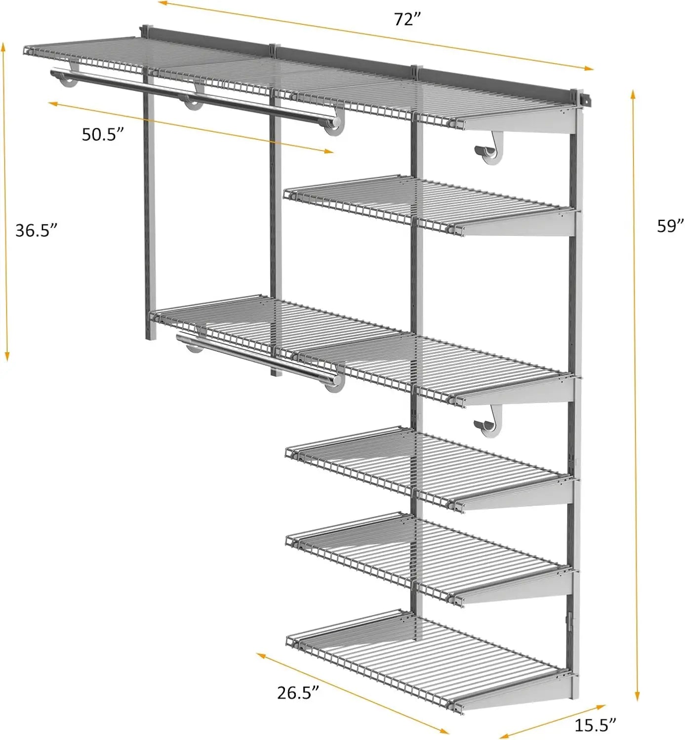Tangkula 4 To 6 Ft Custom Closet Organizer System Kit, Wall-Mounted Storage Organizer With Wire Shelving And Hanging Rods,