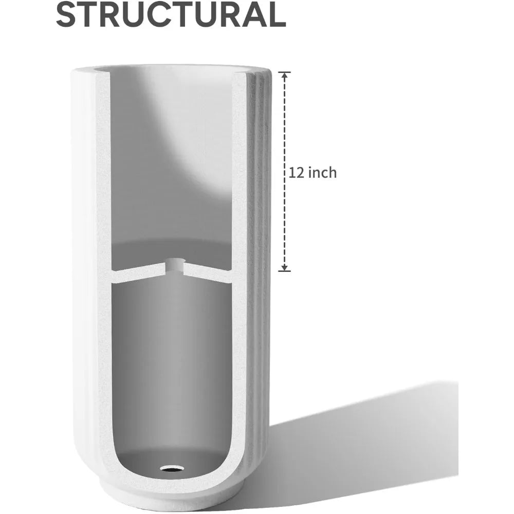 Roman Column Concrete Planter Durable All-Weather Use with Drainage Holes,Large Tall Round Planter for Outdoor Indoor Plants