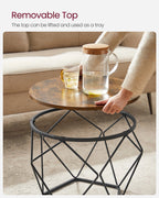 VASAGLE Small Coffee Table Set of 2, Round Coffee Table with Steel Frame, Side End Table for Living Room, Bedroom, Office