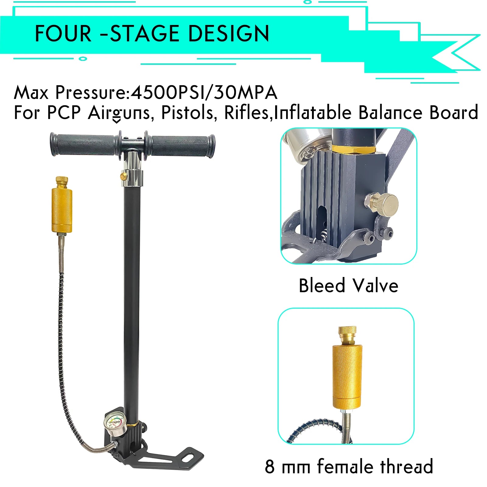 NUOGE 4 Stage 30mpa 4500Psi  PCP Hand Pump  High Pressure Operated HPA Tank Hunting Car Bicycle