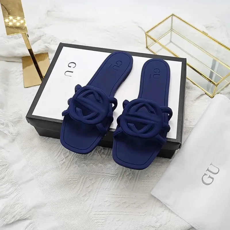 Women's Summer Flat Slippers - Trendy "One Word" Design, Versatile Holiday Outing Slides | AlluCanFind