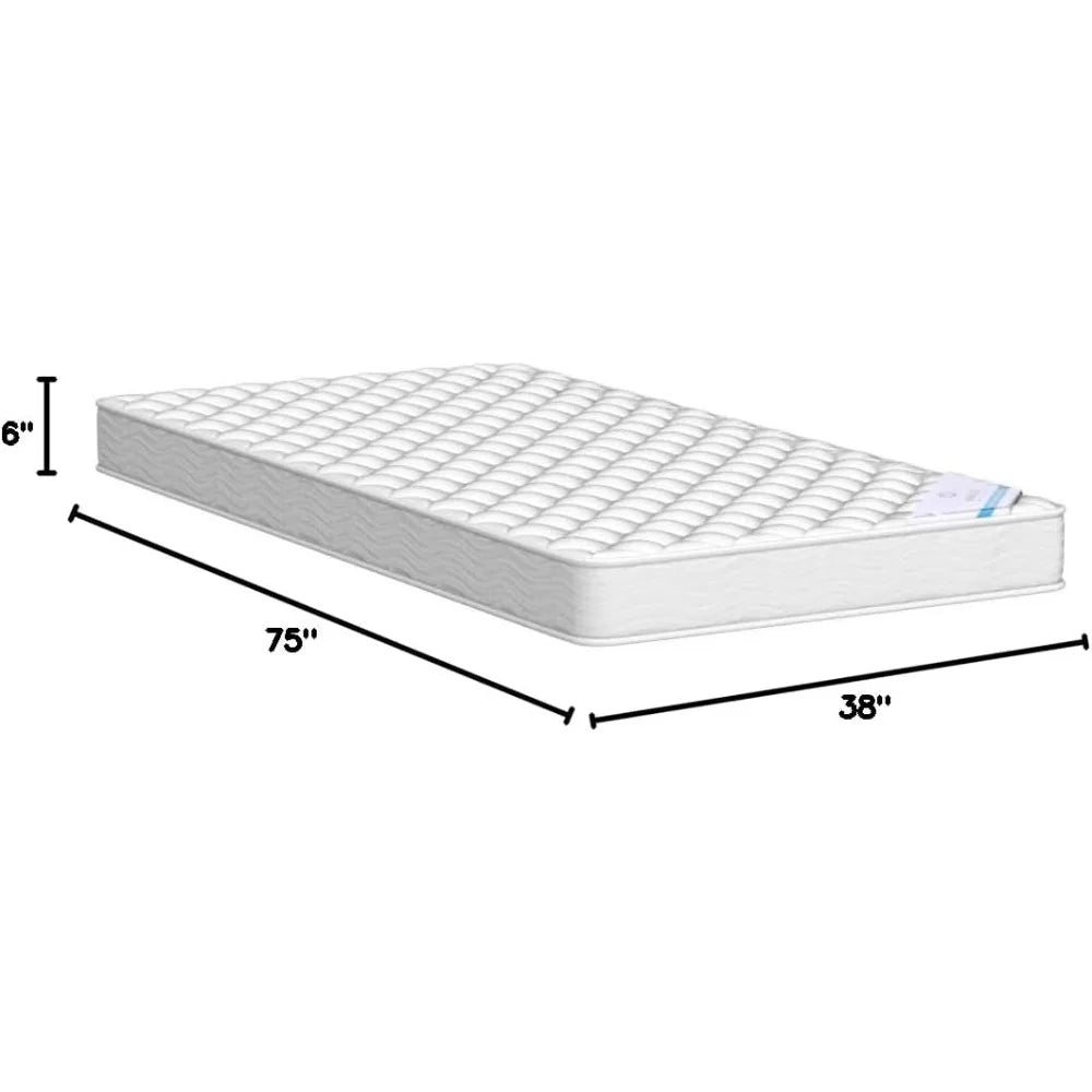 6 Inch Twin Mattress - Medium Firm Innerspring Support with Tight Top Memory Foam & Polyester Cover – Lightweigh -White