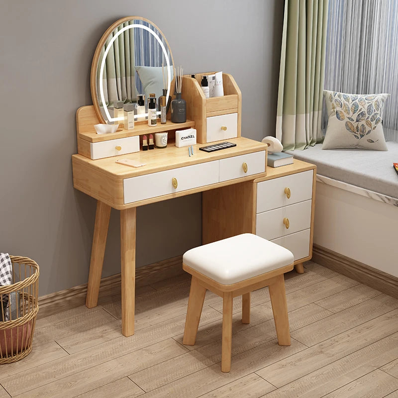 Bedroom Hairstyle Vanitys for Makeup Drawers and Mirror Makeup Dressing Table Furniture Pink Vanity Chair Solid Wood Dresser