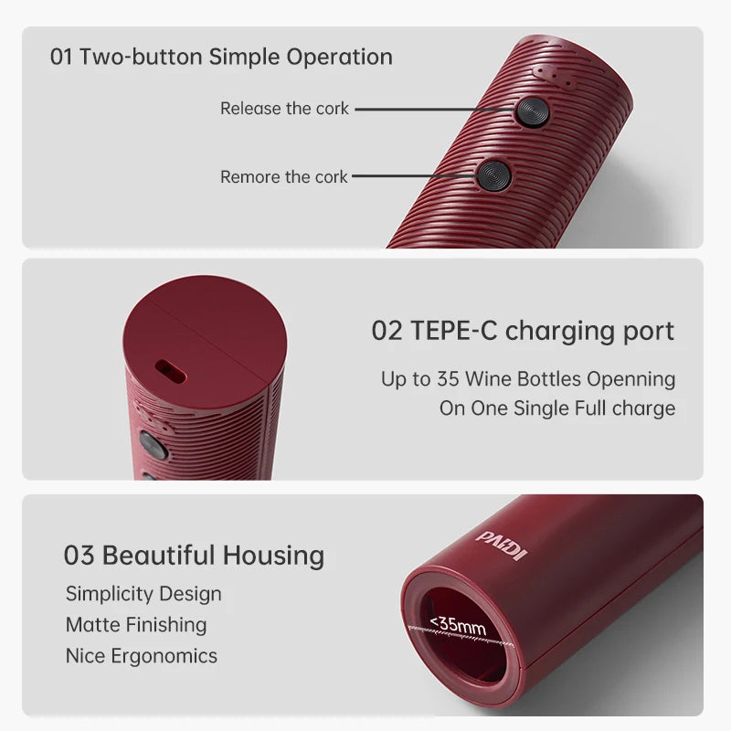 New Electric Wine Bottle Opener Portable USB Rechargeable Automatic Wine Corkscrew Cap Opener Kitchen Gadgets