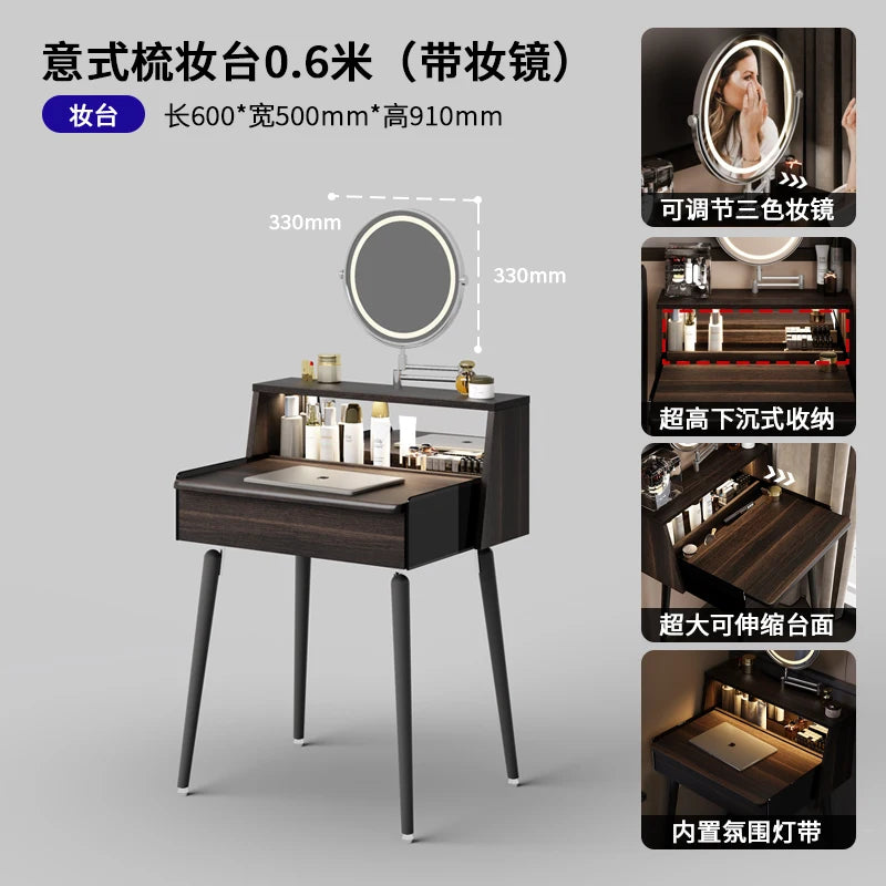 Black Luxury Vanity Table Modern Women Bedside Chair Dressing Table Cheap Cosmetics Mesa De Maquillaje Lounge Suite Furniture