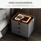 Smart Bedside Table White with Wireless Charging, Nightstand with LED Light, 3 Drawers Nightstand, Chest of Drawers for Living R