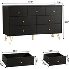 Black Dresser for Bedroom, Modern 7 Drawer Dresser with Gold Handles and Metal Legs, Black and Gold Dressers & Chest of Drawers