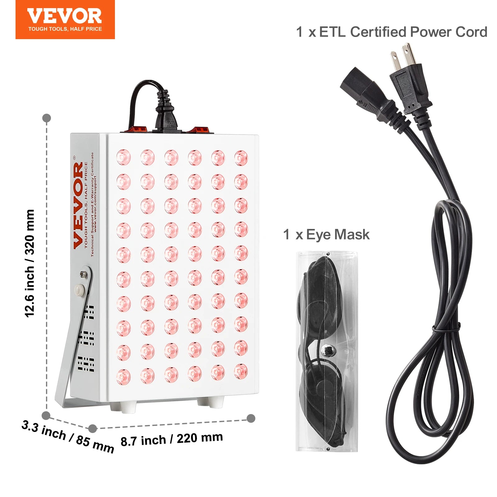 VEVOR Red Light Therapy for Body Face 60 Dual-Chip LEDs Red 660nm & Near Infrared 850nm Combo High Power Red Light Therapy Panel