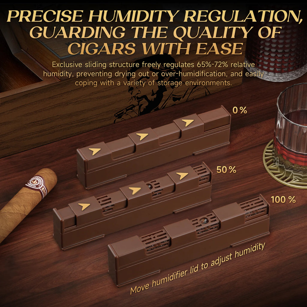 Cigar Humidor with Cigar Cutter,V-Cutter,Punch Set,Humidor Cigar Box with Humidifier and Digital Hygrometer,Glass Top Cedar Case