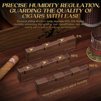Cigar Humidor with Cigar Cutter,V-Cutter,Punch Set,Humidor Cigar Box with Humidifier and Digital Hygrometer,Glass Top Cedar Case
