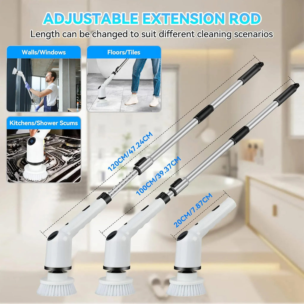 Electric Cleaning Brush 9-in-1 Wireless Handheld Household Kitchen Floor Bathroom Rotary Scrubber with 9 Head Cleaning Scrubber