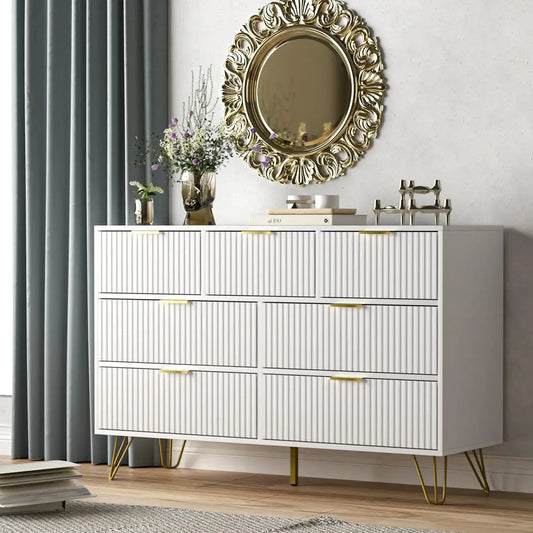 Dresser for Bedroom, White Bedroom Dresser with Drawers, Modern Wide Dresser with Gold Pulls