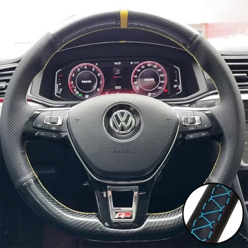 Car Steering Wheel Braid Cover Carbon Fiber Leather For Volkswagen VW Golf 7 Mk7 New Polo Jetta B8 Avant Car Interior