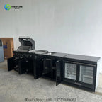 Customized Outdoor Kitchen Set Black 304 Stainless Steel Sink Cabinets Refrigerator Garden Charcoal Grill
