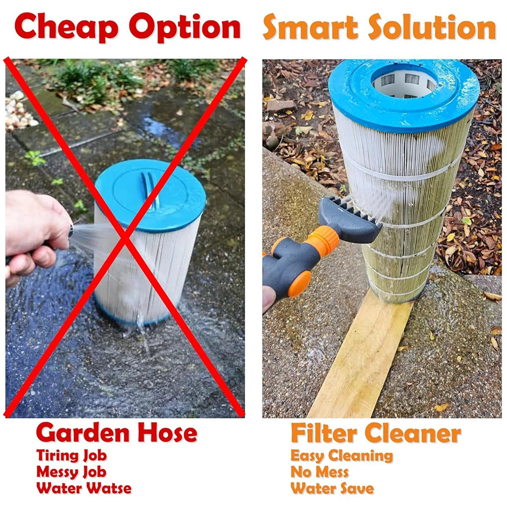 Portable Swimming Pool Cartridge Filter Cleaner with Handle One-key Start Hot Tub SPA Water Filter Cleaning Hose Attachment Tool