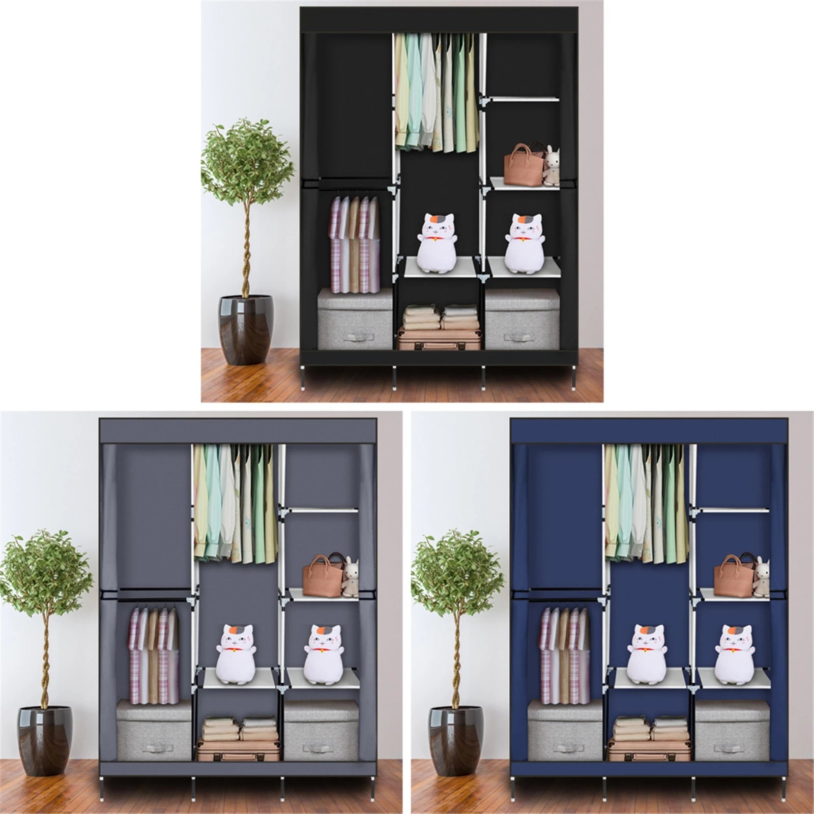 71" Portable Closet Wardrobe Clothes Rack Storage Organizer with Shelf Gray