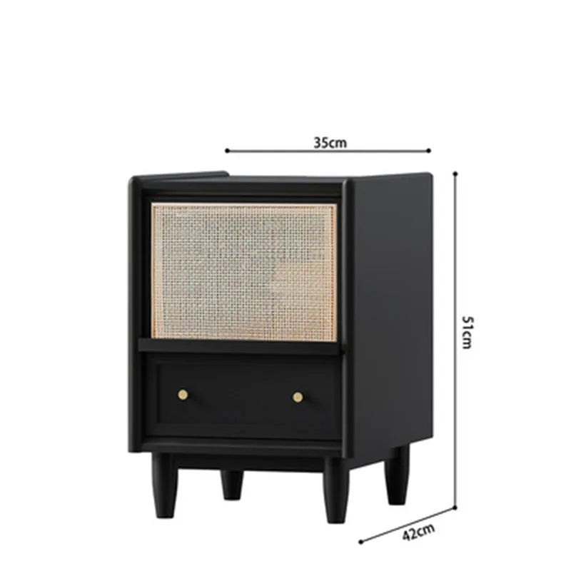 Rattan Weaving Bedroom Furniture, Bedside Table, Multifunctional Small Side Storage Cabinet, Solid Wood Night Stand Customized