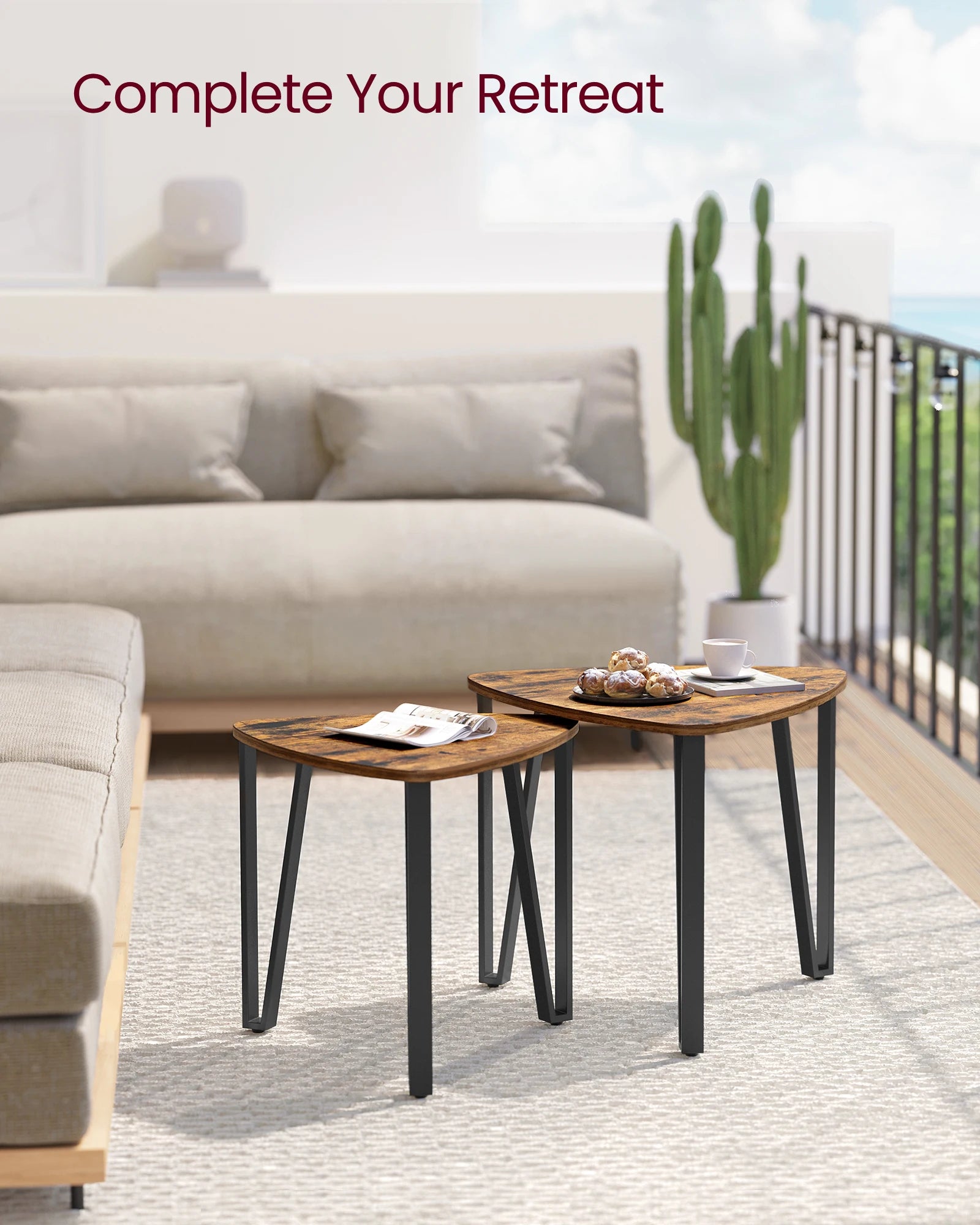 VASAGLE Nesting Coffee Tables, End Tables Set of 2 for Living Room Bedroom, Industrial Small Stacking Side Tables