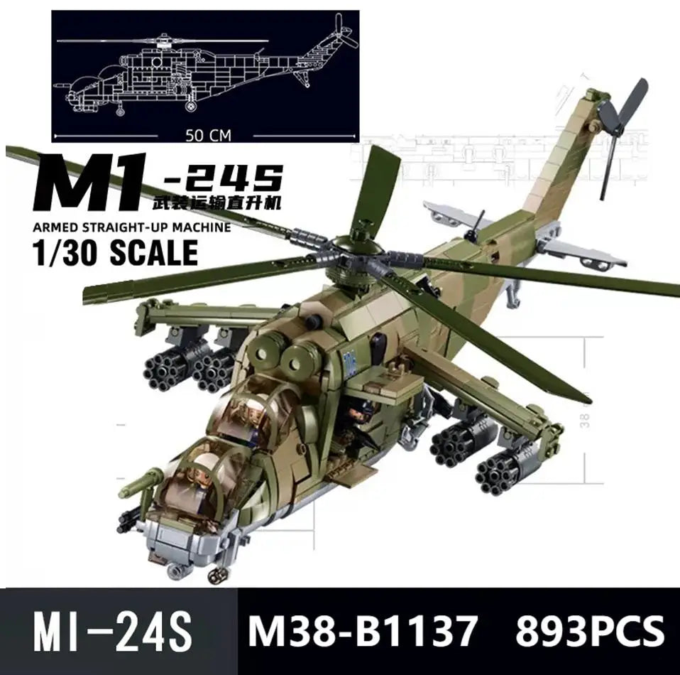 Sluban MI-24 Gunship New Military Helicopter Building Blocks Set Modern Armed Forces Model DIY Bricks Kit for Kids Birthday Toys