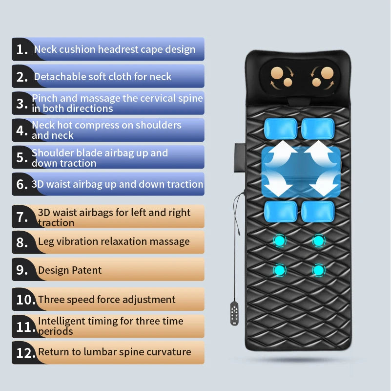 Full Body Heated Massage Mat with Airbag & Vibration for Neck & Lumbar