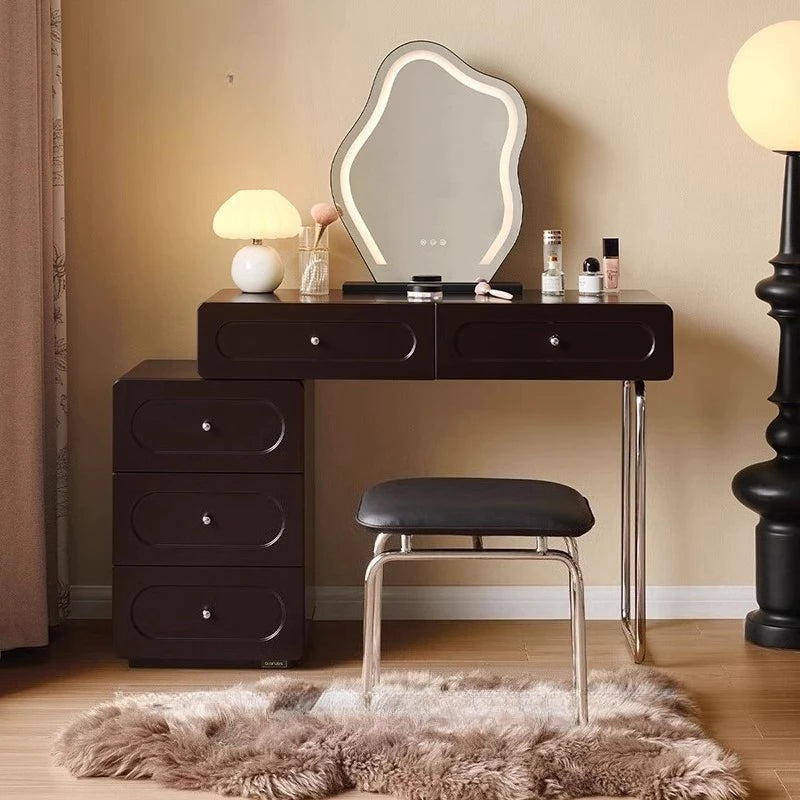 French Retro Dresser Chest Bedroom Internet Celebrity Makeup Table Vanity Desk With Light Mirror With Seat Dressing Table Black