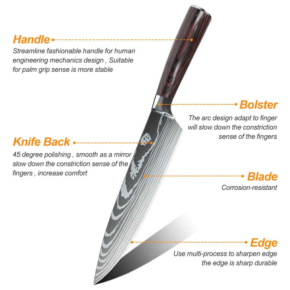 Kitchen Knives Set 10pcs Professional Chef Knives 7CR17 440C High Carbon Stainless Steel Sharp Santoku Boning Knife Gift Case Se
