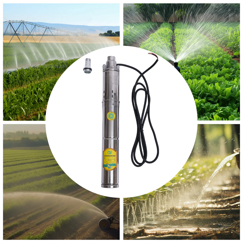 Solar Water Pump 24V 370W Submersible Deep Well Pump Stainless Steel for Villages Families Farms Camping Car