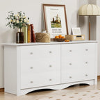 Dresser for Bedroom with 6 Drawer, Wood Wide Chest Storage Organizer and TV Stand for Living Room, Hallway, Dormitory