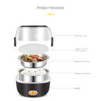 Mini Electric Rice Cooker Stainless Steel 2/3 Layers Food Container Steamer Portable Meal Heating Lunch Box Heater Warmer Bento