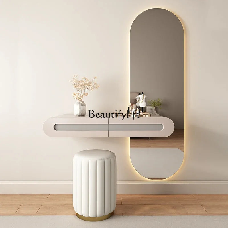 *Suspended dresser bedroom French light luxury small solid wood smart makeup mirror combination