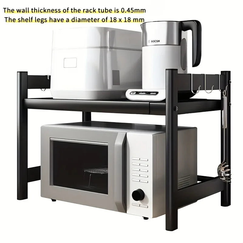 Heavy Duty Adjustable 2 Tier Metal Kitchen Rack Open Storage Shelf For Microwave Oven Organize Spices Utensils Cookware
