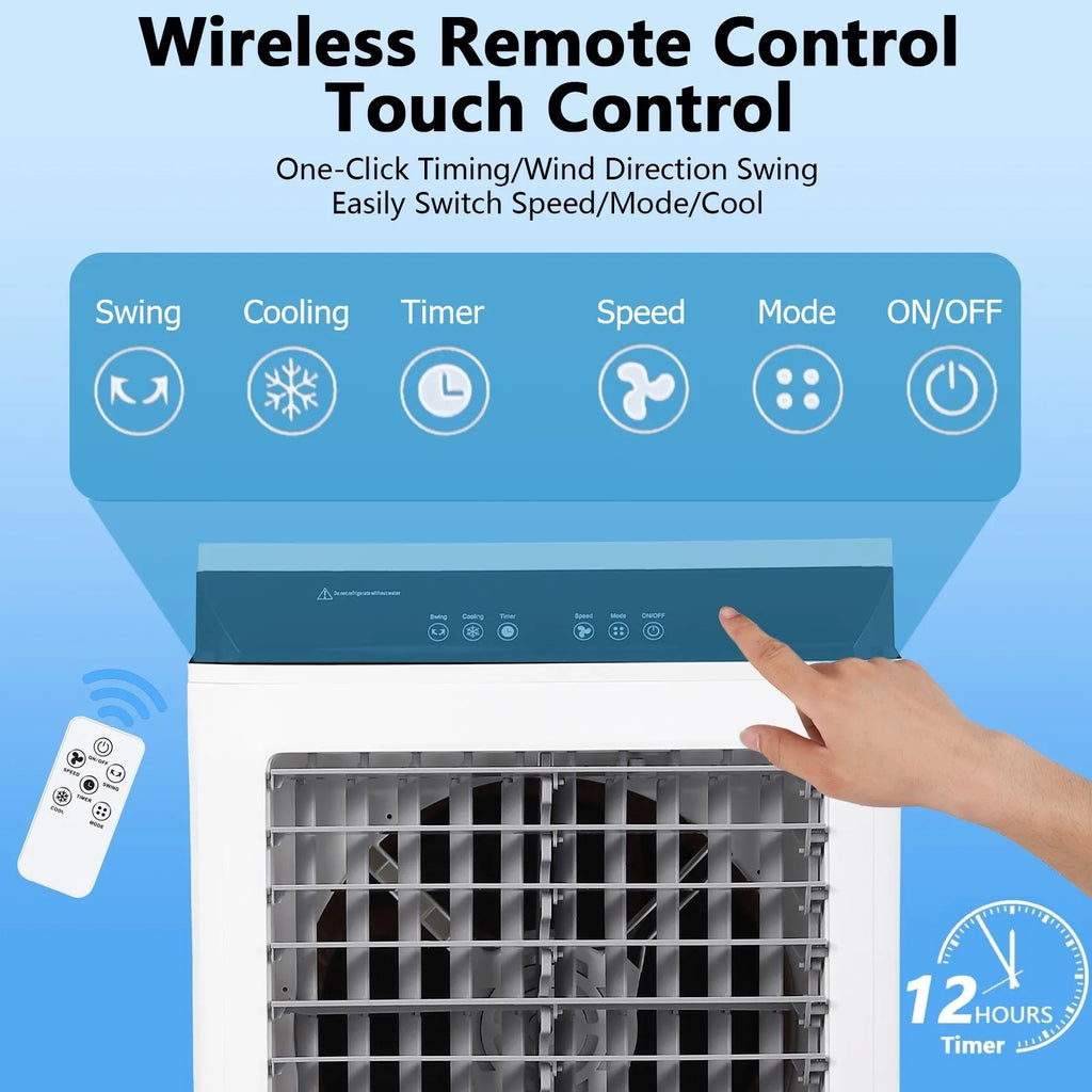 Evaporative Air Cooler, 1800CFM Swamp Cooler with Remote Control and 1
