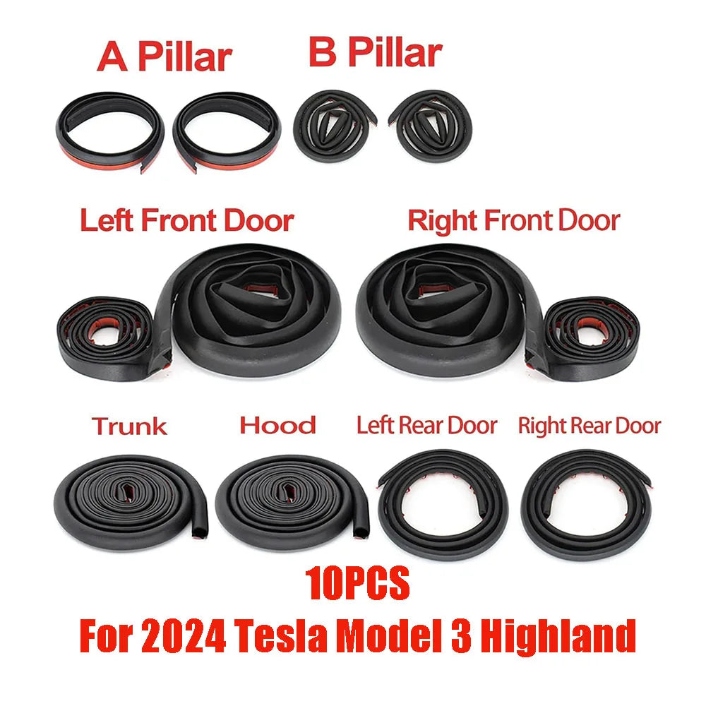 For Tesla Model 3 Highland,,Door Seal Strip Kit Rubber Noise Insulation Weather strip Trunk Hood Sunroof  AB Pillar Trim Sealing