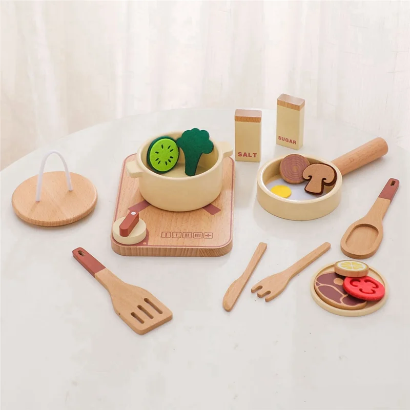 B78B-Montessori Children's Play Cooking Set  Wooden  Vegetable Pot Model Pretend  Wooden Kitchen Play Cooking Set