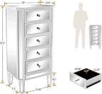 Mirrored Dresser 5 Drawers Modern Chest, Mirrored Chest of Drawers, Glass Dresser for Bedroom, Dressing Room, Living Room,Silver