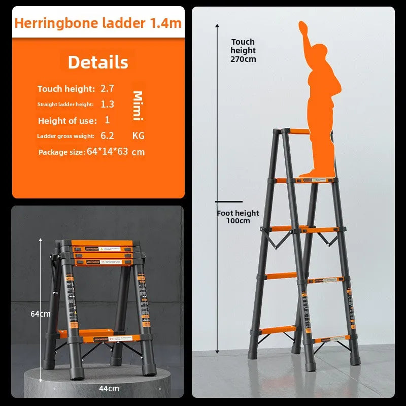Thickened carbon steel telescopic ladder Multifunctional herringbone ladder Bamboo ladder Lifting  folding engineering staircase