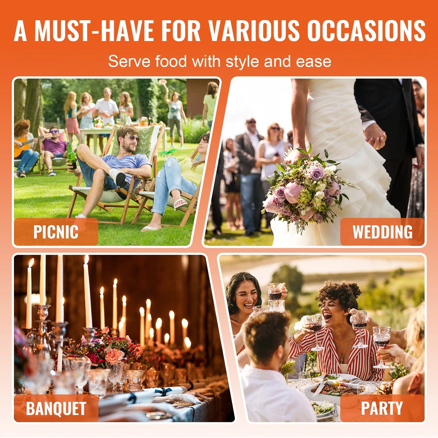 VEVOR 8QT Rectangle Chafing Dish 2/4/6 Packs w/ Full Size Pans Buffet Catering Warmer Server Folding Stand Fuel Holder Tray