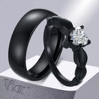Vnox Romantic Heart CZ Stone Couple Wedding Rings - Black Stainless Steel Engagement Bands for Women & Men | AlluCanFind