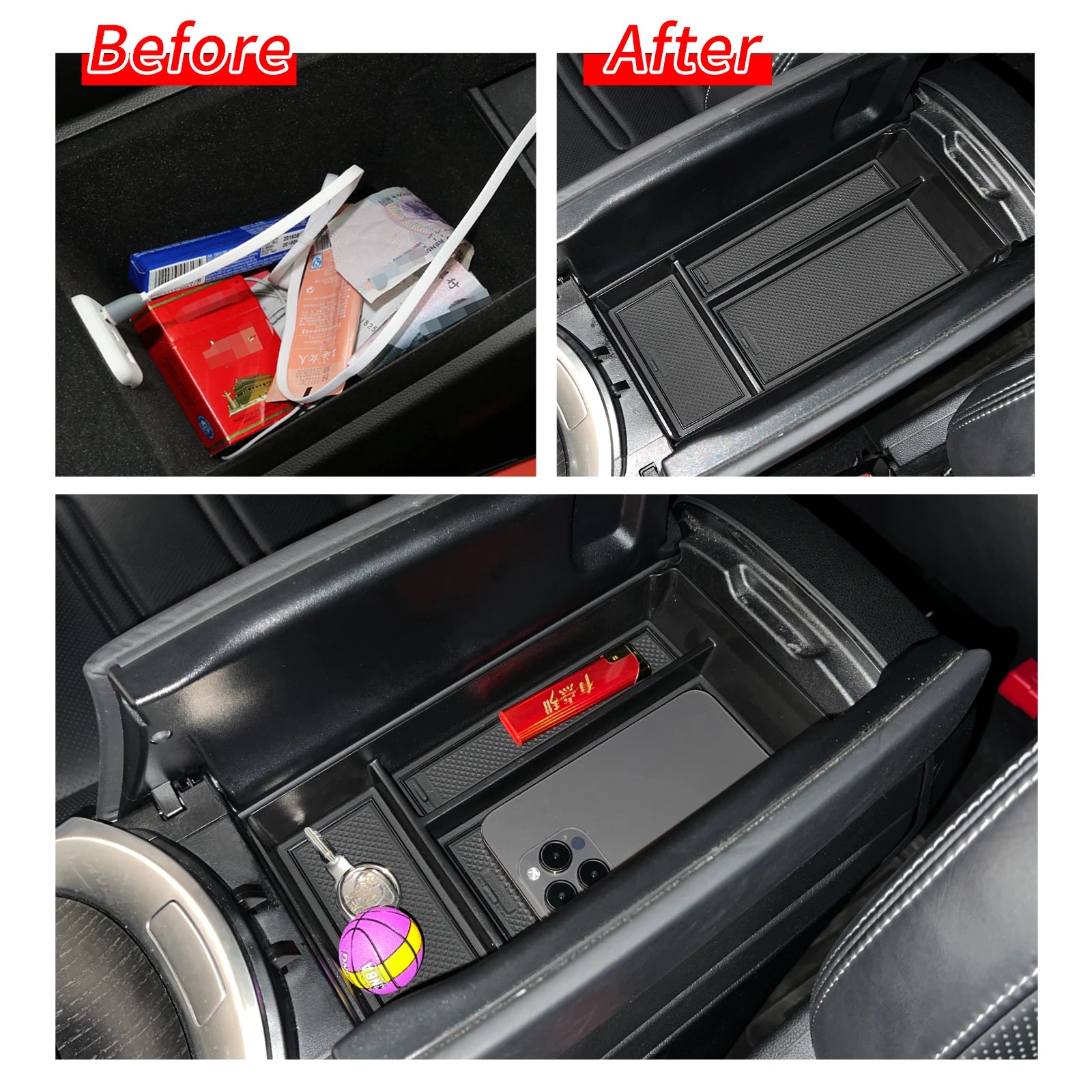 Central Armrest Storage Box Tray for Benz G350 G400 G500 G63 AMG 2019 - 2024 Organizer Accessories Tidying Black